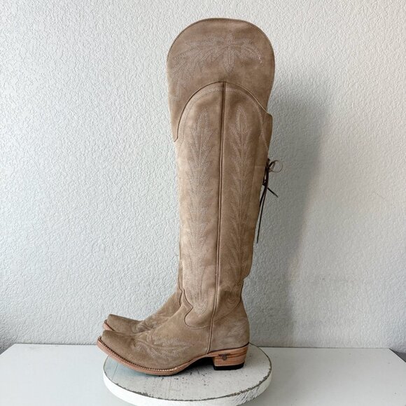 Lane LEXINGTON Over the Knee Womens Cowboy Boots 8.5 Latte Suede Western Cowgirl - Picture 5 of 14